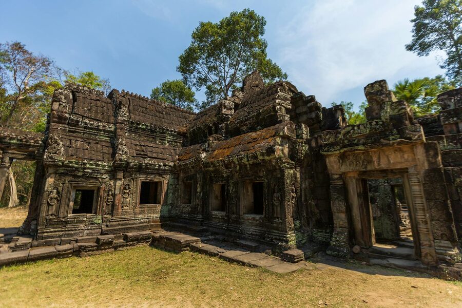 Ancient ruins of the Angkor Wat complex in Cambodia