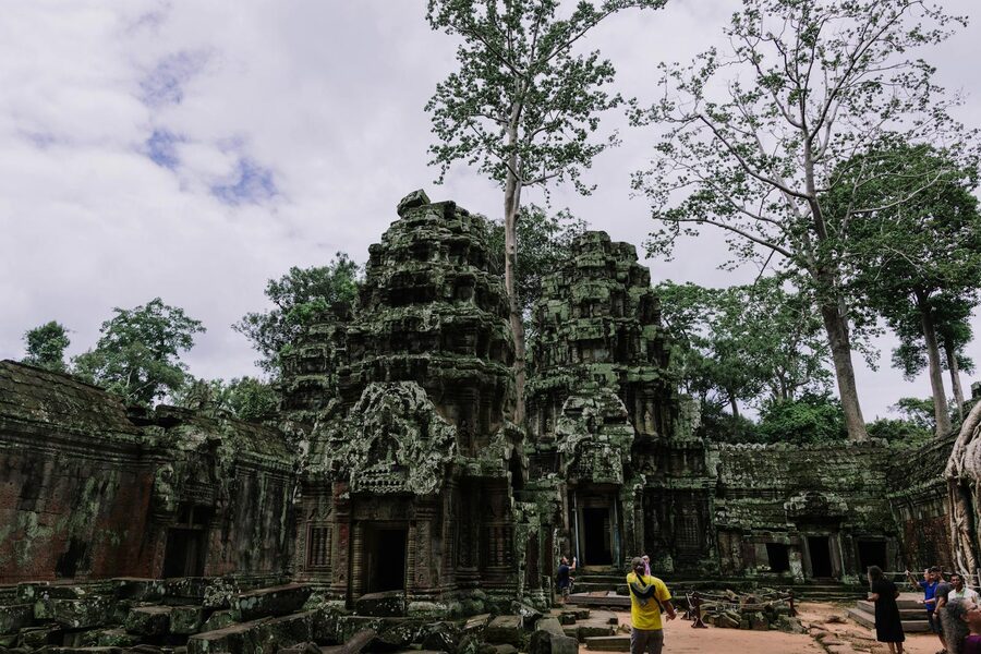 Ancient ruins of Ta Prohm Temple surrounded by jungle