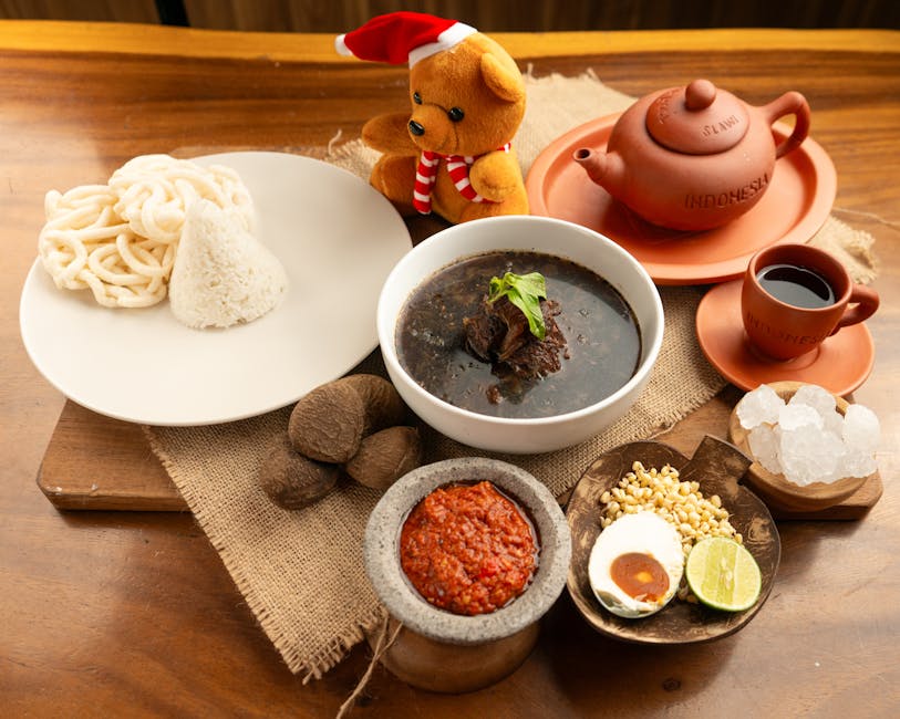 Indonesian meal with rawon and sambal