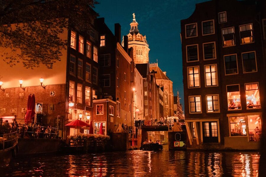 Amsterdam canal evening atmospheric scene
