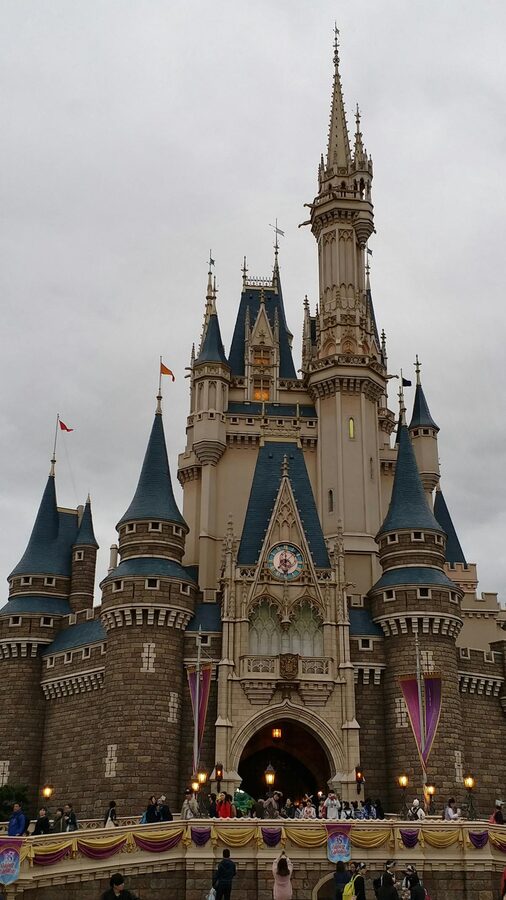 Cinderella Castle at Tokyo Disneyland against clear blue skies