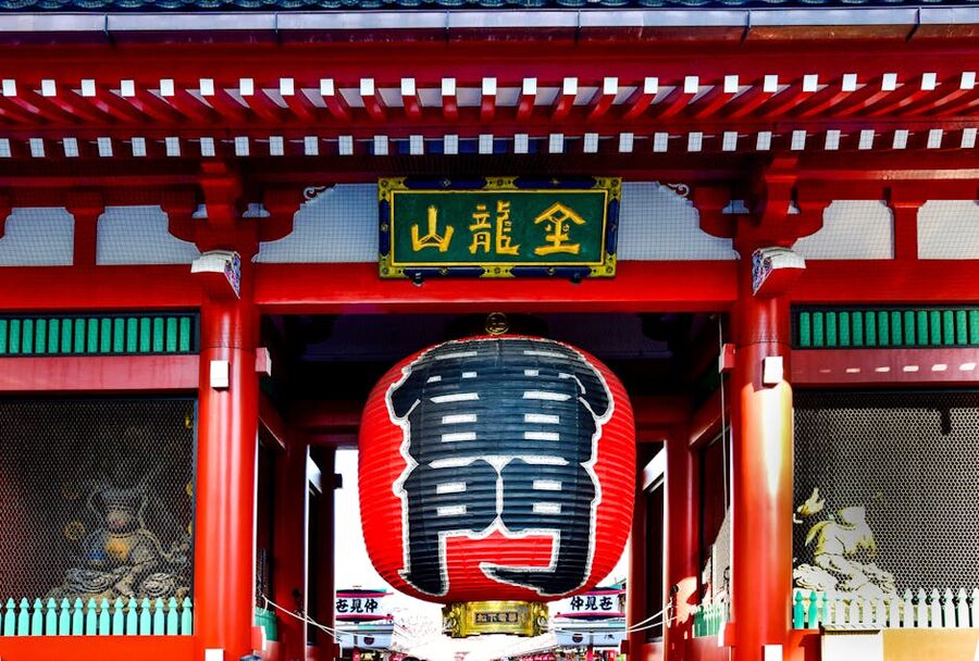 Large red lantern at Senso-ji Temple entrance Tokyo