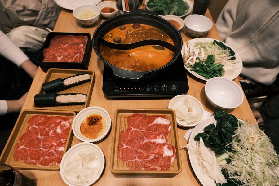 Classic Japanese hotpot meal with fresh ingredients