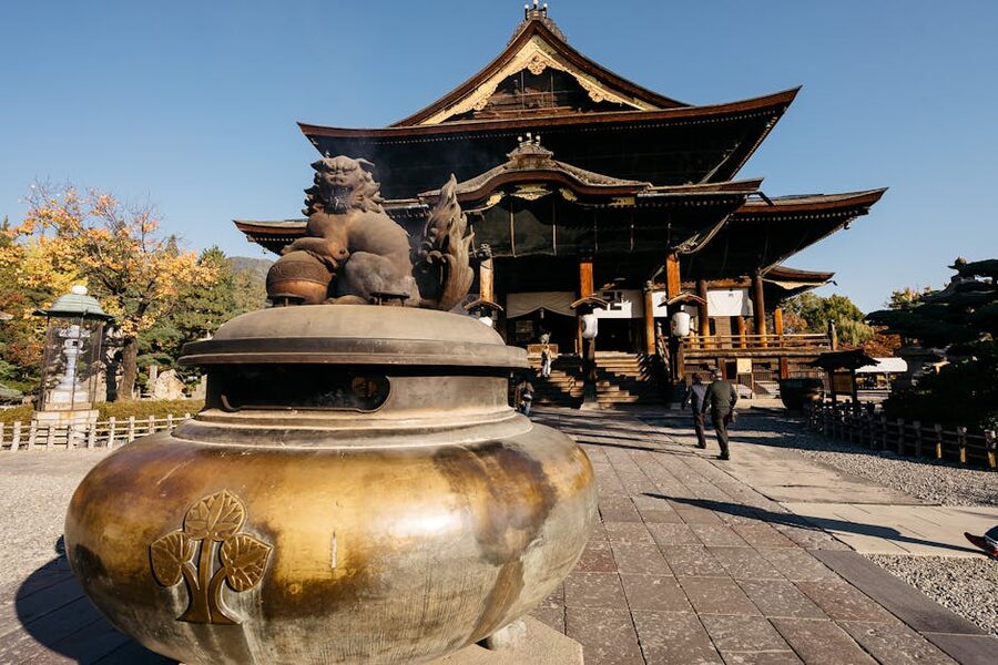 Zenkoji Temple in Nagano surrounded by autumn colors