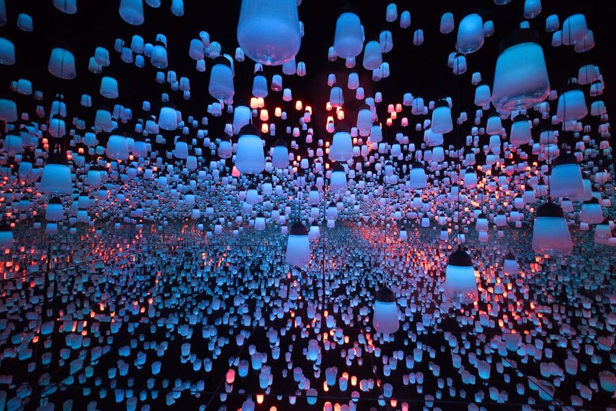 Mesmerizing display of colorful hanging lanterns in a Tokyo art museum