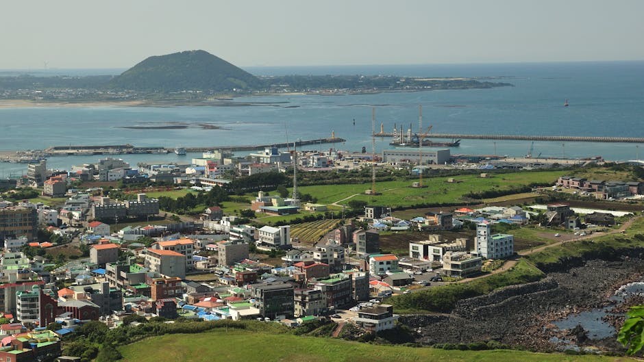 Jeju Island coastal cityscape and harbour