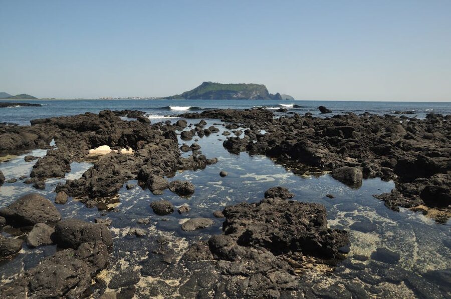 Black volcanic rocks along Jeju Island coast