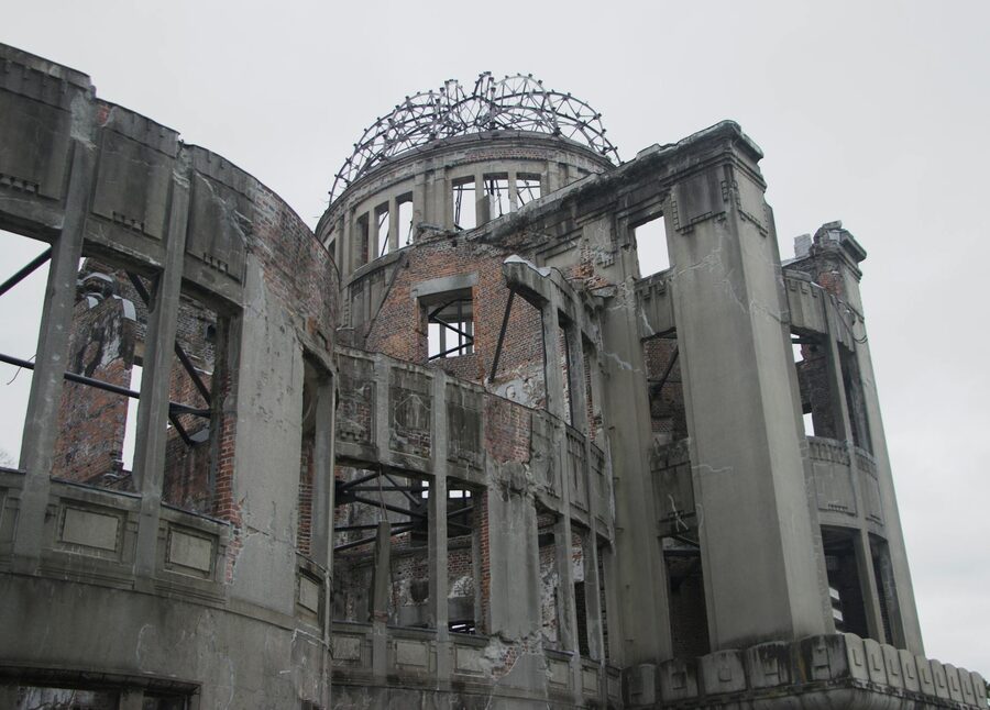 Close-up view of the Hiroshima Peace Memorial Dome ruins