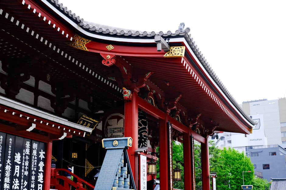 Close-up red architecture detail at Senso-ji Temple Tokyo