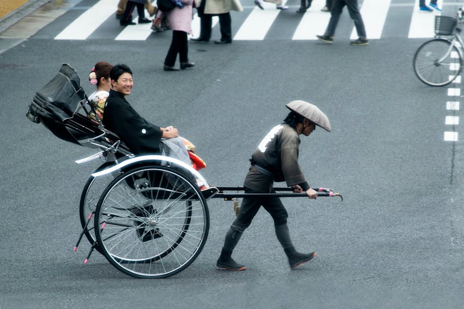 Traditional Japanese rickshaw on Tokyo street