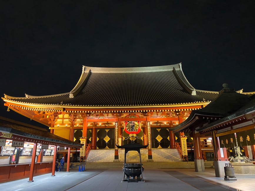 Illuminated Senso-ji Temple at night in Tokyo