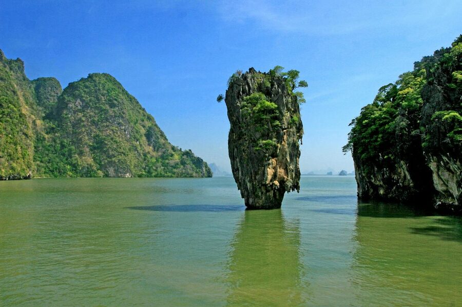 The iconic James Bond Island limestone pillar in Phang Nga Bay Thailand
