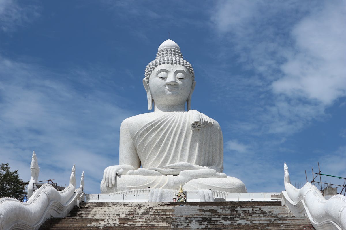 Big Buddha Phuket viewed from a hilltop trail