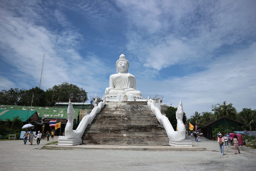 Big Buddha statue on Nakkerd Hill in Phuket seen from below