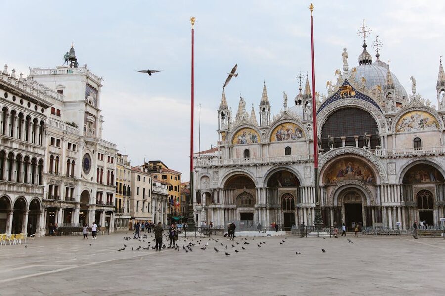 Piazza San Marco pigeons and tourists Venice