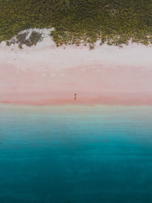 Pink coral sand on the shore of Pink Beach