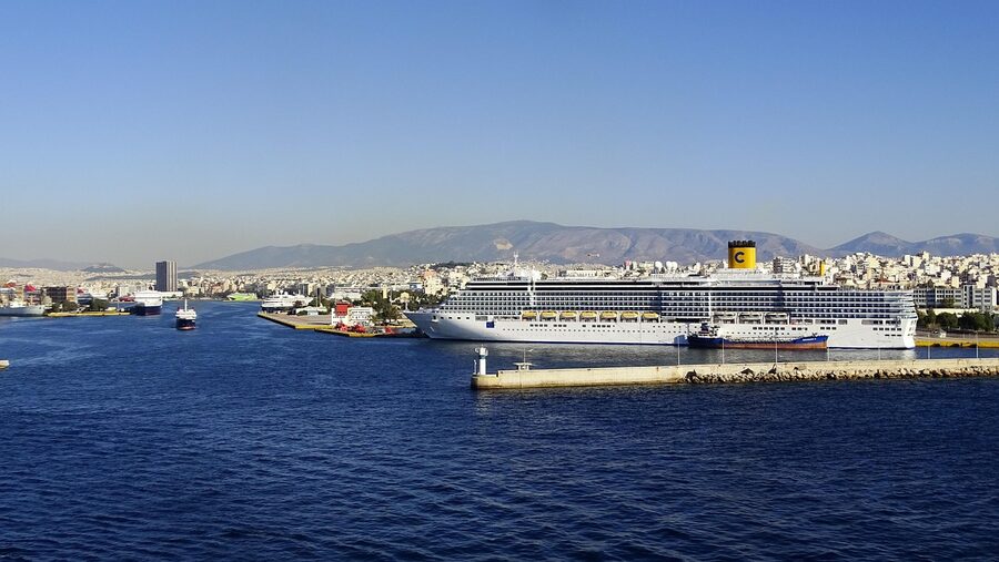 Piraeus port Athens with ship