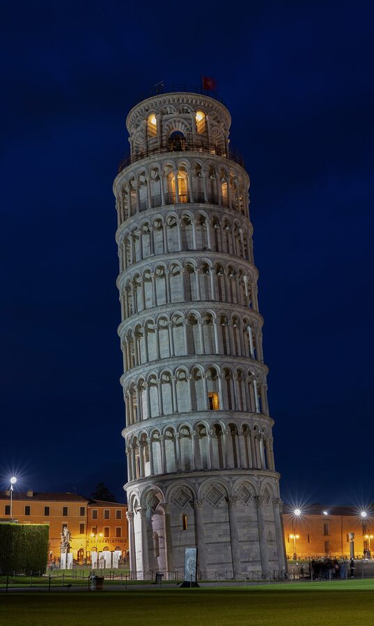 Leaning Tower of Pisa illuminated at night