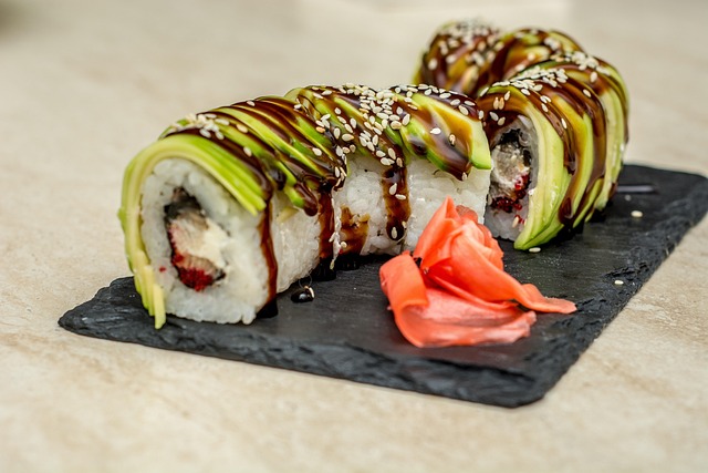 Japanese sushi roll made with fresh fish and rice