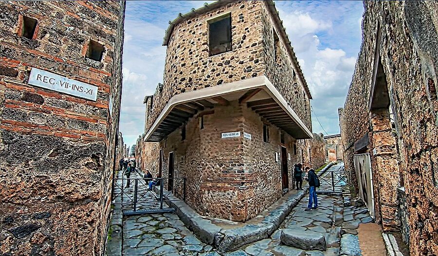 Exterior of the Lupanar brothel building in Pompeii