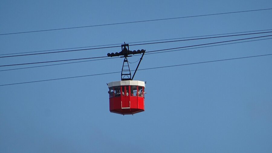Port Cable Car running above Barcelona harbour near Montjuic