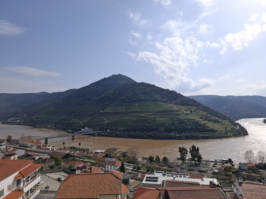 Douro River bend with vineyards on the slopes