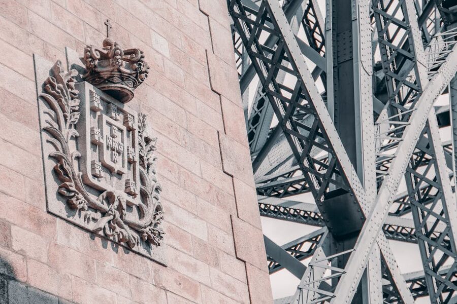 Close-up of Dom Luis I Bridge ironwork structure Porto