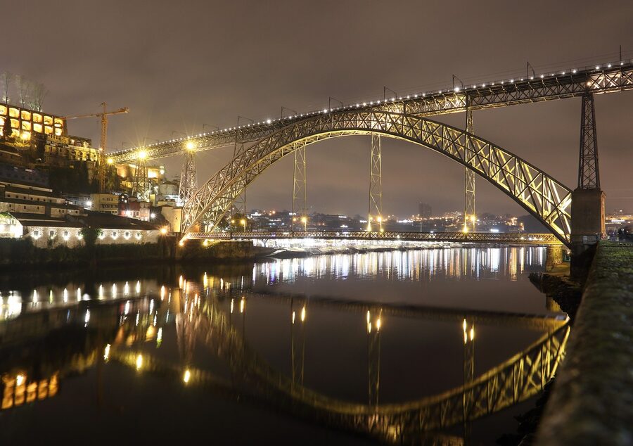 Porto Dom Luis bridge in evening light Douro River cruise