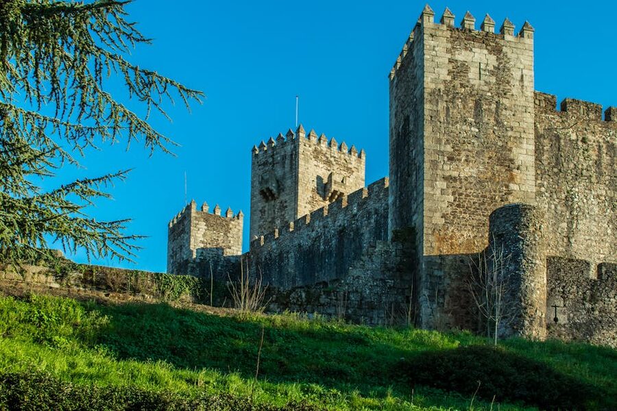 Towers of Guimaraes Castle in golden light