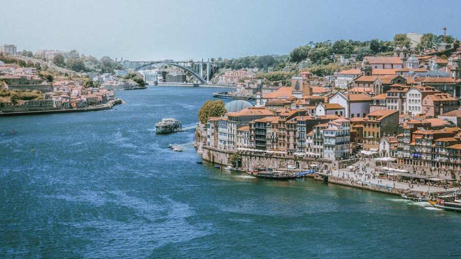 Vila Nova de Gaia riverside with port-house signs
