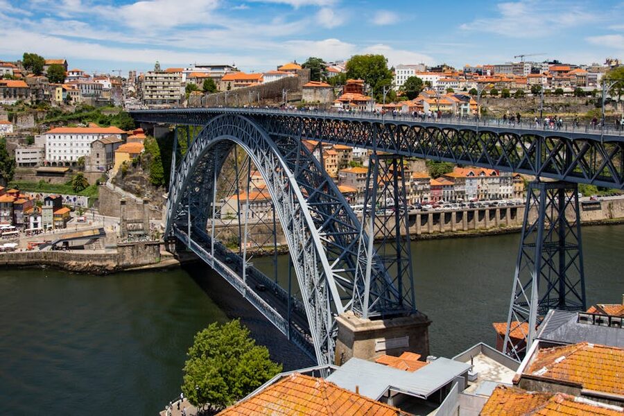Dom Luis I bridge spans Douro River Porto