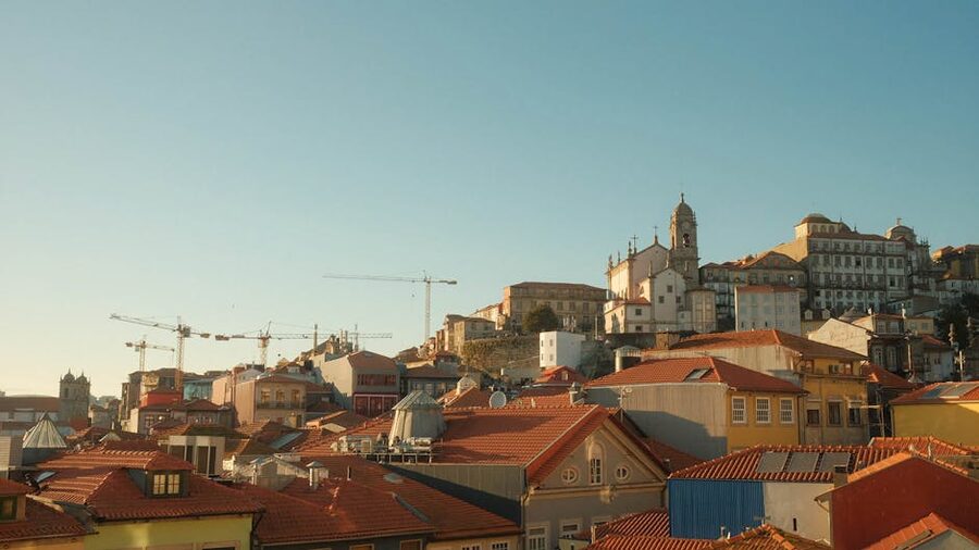 Porto historic rooftops at sunset