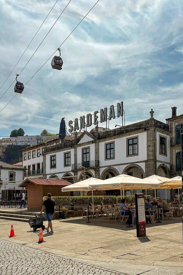 Sandeman port wine cellars and Vila Nova Gaia cable car