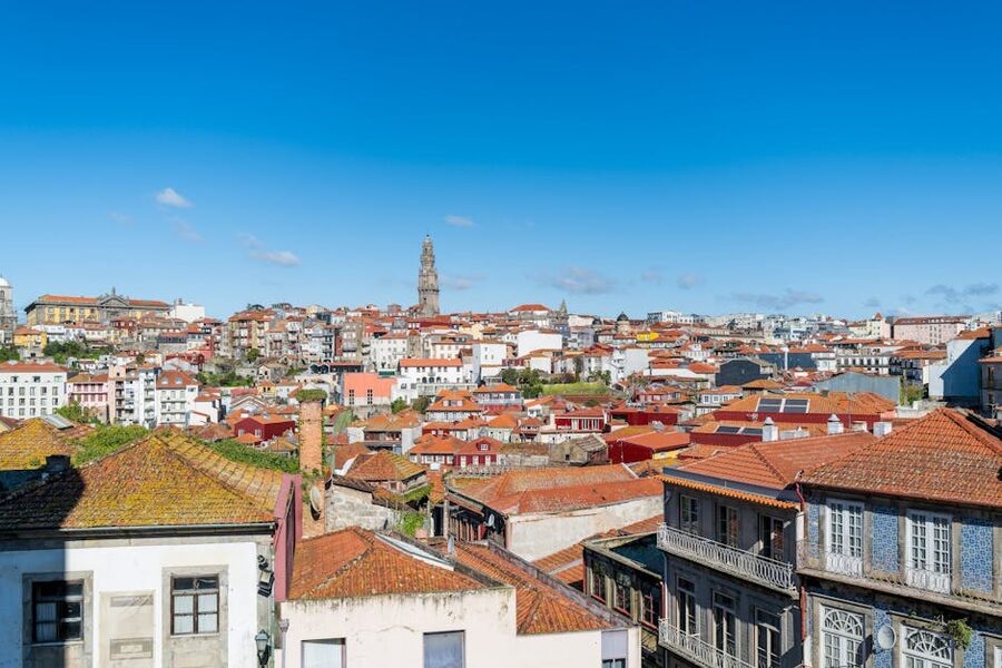 Aerial view of Porto rooftops near Torre dos Clerigos