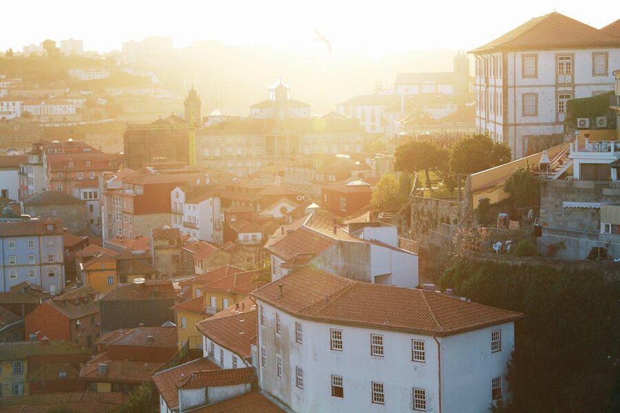 Porto historic rooftops at sunset