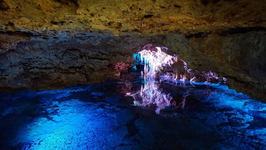 Cave underground lake with stalactites in Porto Cristo Mallorca