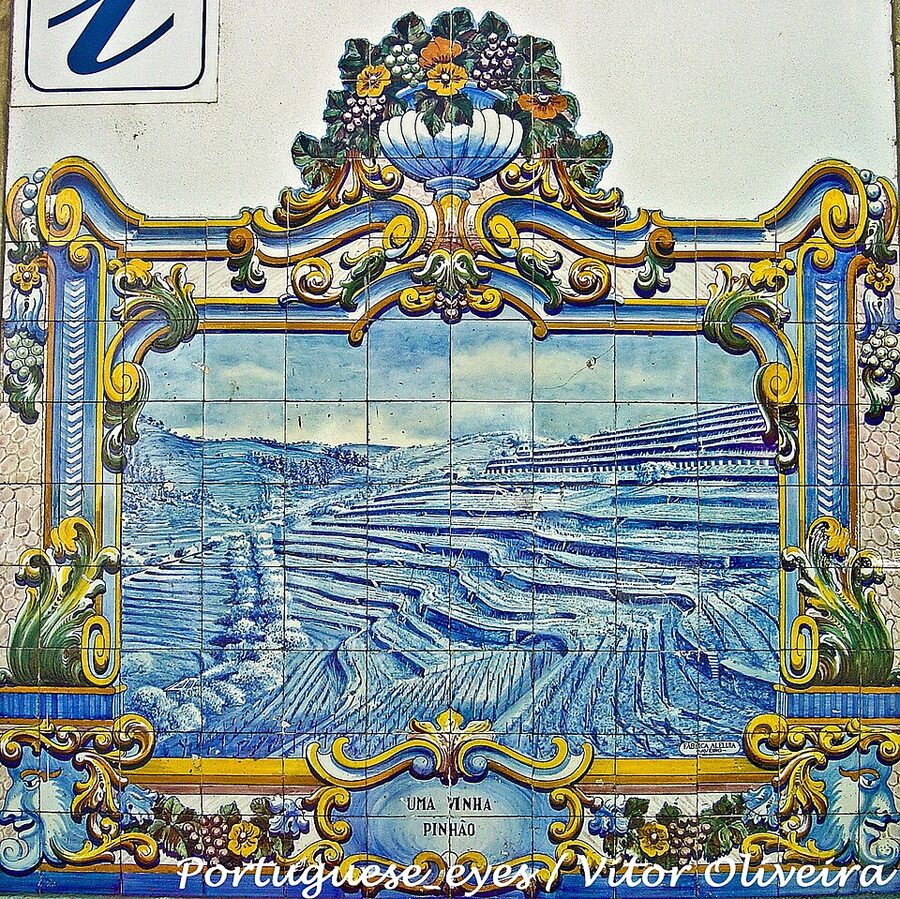 Pinhao station platform with azulejo tile panels Portugal