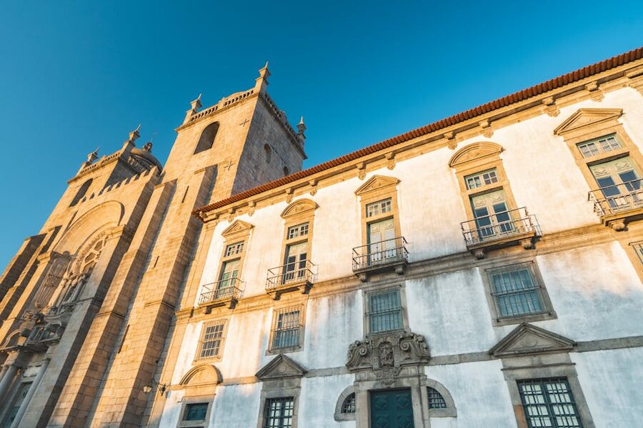 Porto Sé Cathedral exterior in warm evening light