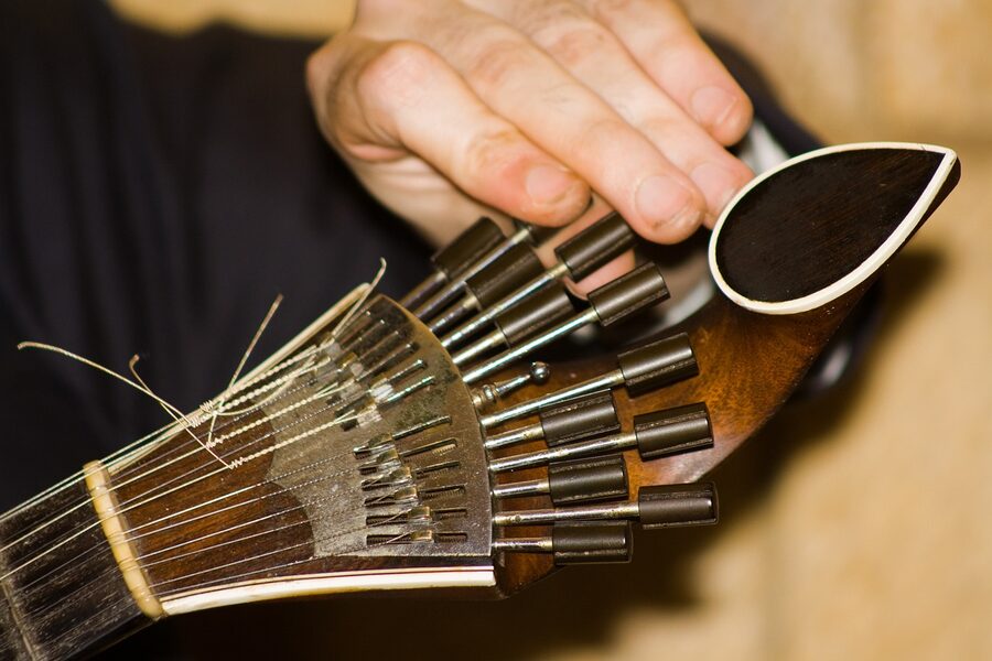 Portuguese guitar at a fado performance Portugal