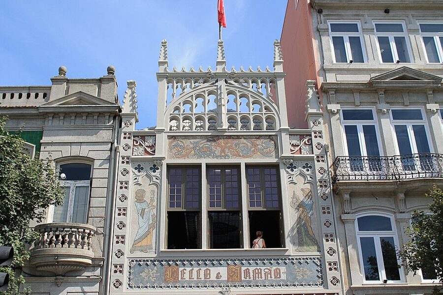Livraria Lello neo-gothic exterior facade Porto Portugal