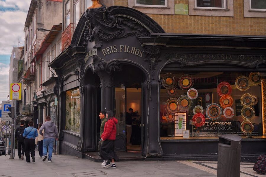 Historic facade in Porto street near Lello bookshop