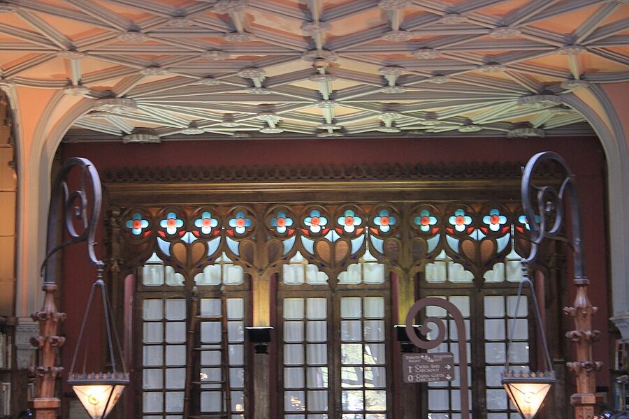 Lello stained glass skylight viewed from below
