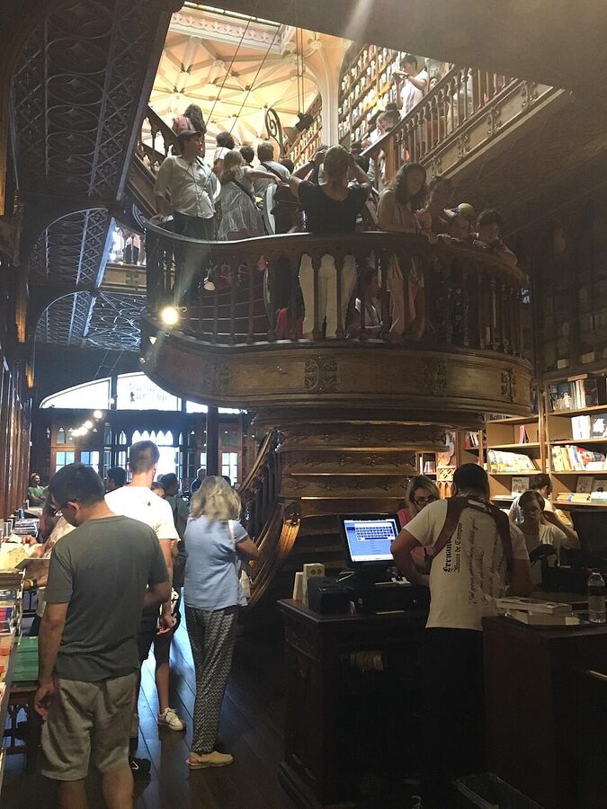 Lello staircase viewed from above with skylight