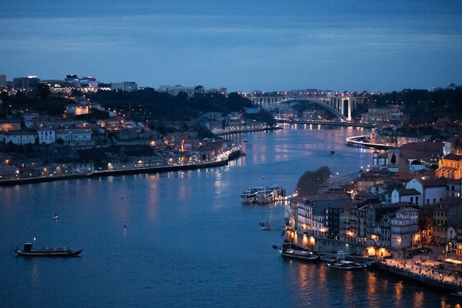 Porto Douro evening bridges with city lights and reflections