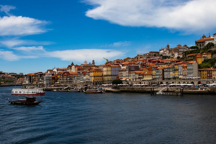 Porto Ribeira waterfront panorama with colorful buildings and boats