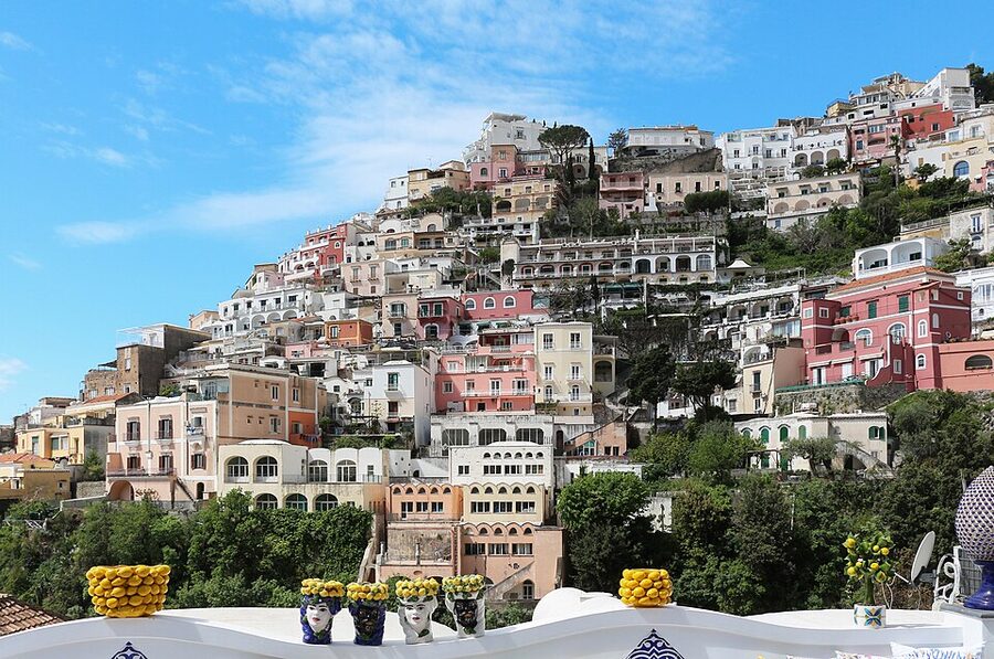 Positano village on the Amalfi Coast Italy with cliffside houses