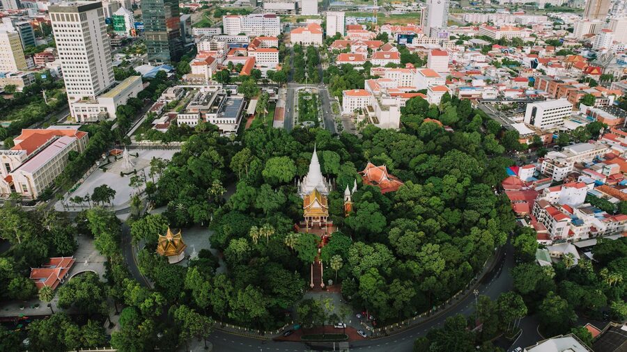 Wat Phnom temple Phnom Penh Cambodia city view