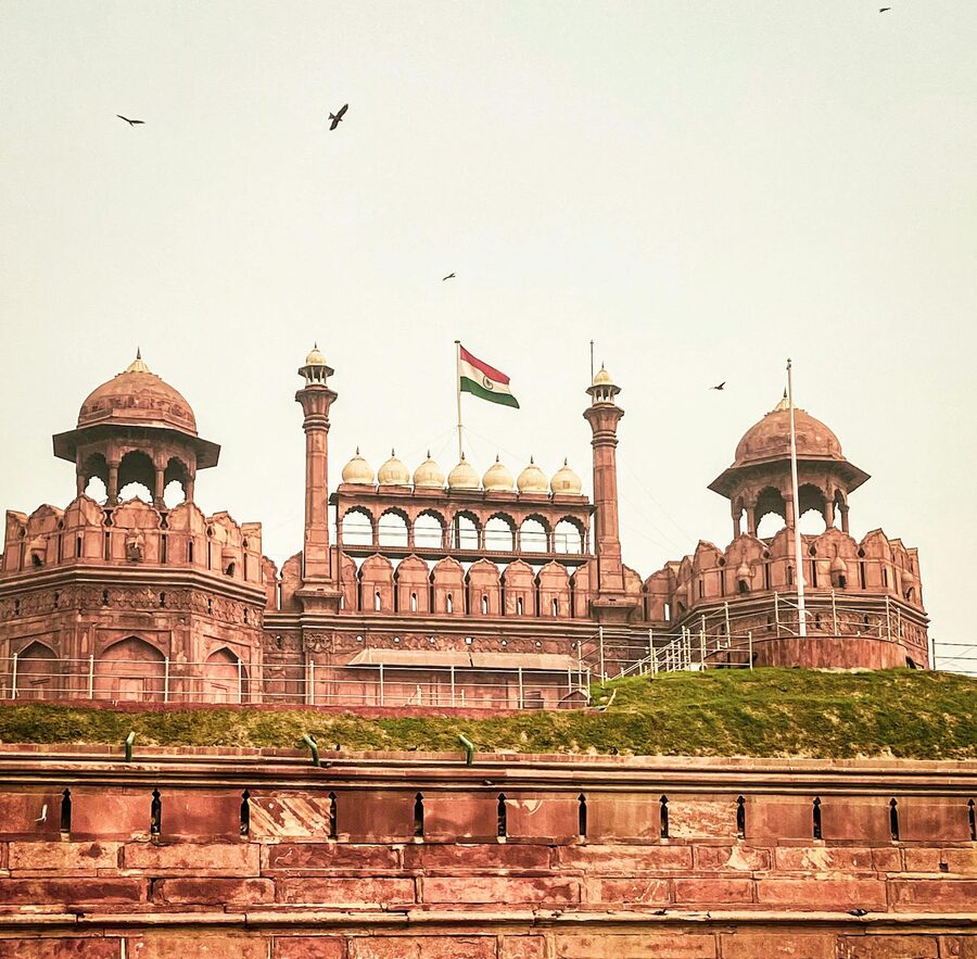 Exterior view of the historic Red Fort in Delhi