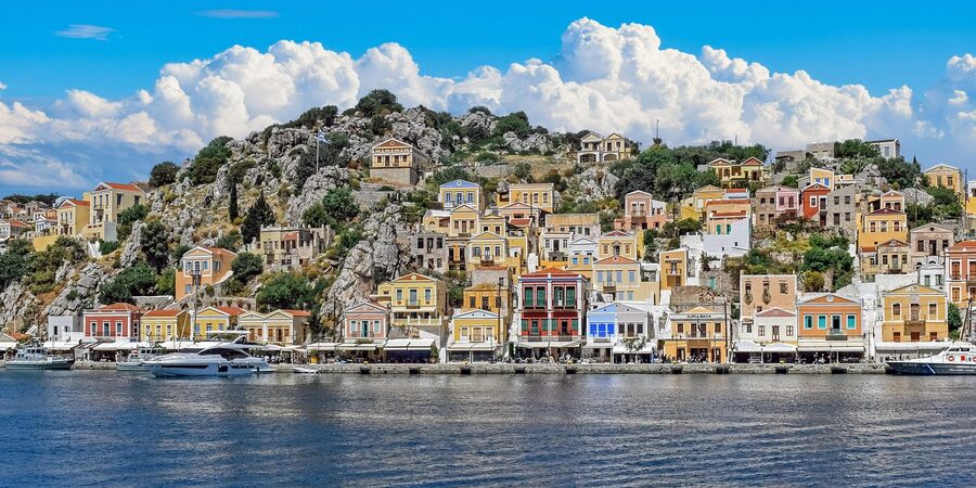 Symi Aegean town panorama Greece