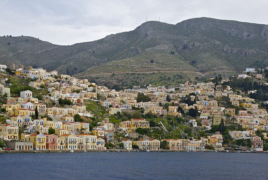 Symi colorful houses Greek island